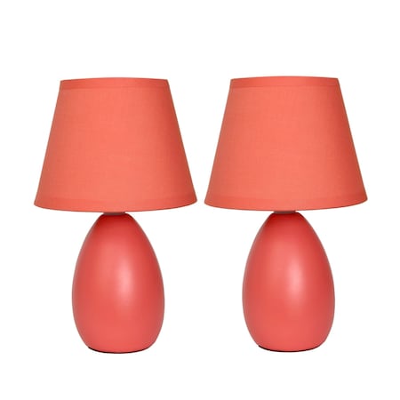 Mini Egg Oval Ceramic Table Lamp, Orange, PK 2